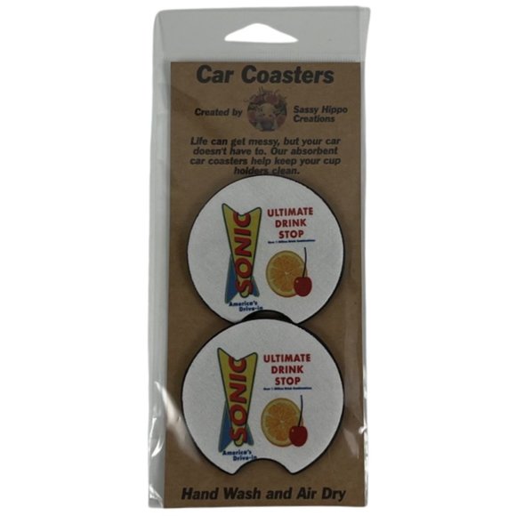 Car Coasters Sonic Drive-in Soda Pop Beverage Set of 2 Neoprene Absorbent - Picture 1 of 9